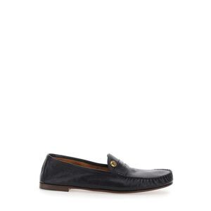 Versace Men Black Loafers With Medusa Plaque In Leather For Men